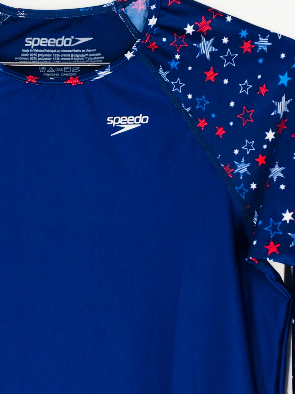 NWOT Speedo UPF 50 Stars Long Sleeve Swim Top Blue Girls XL